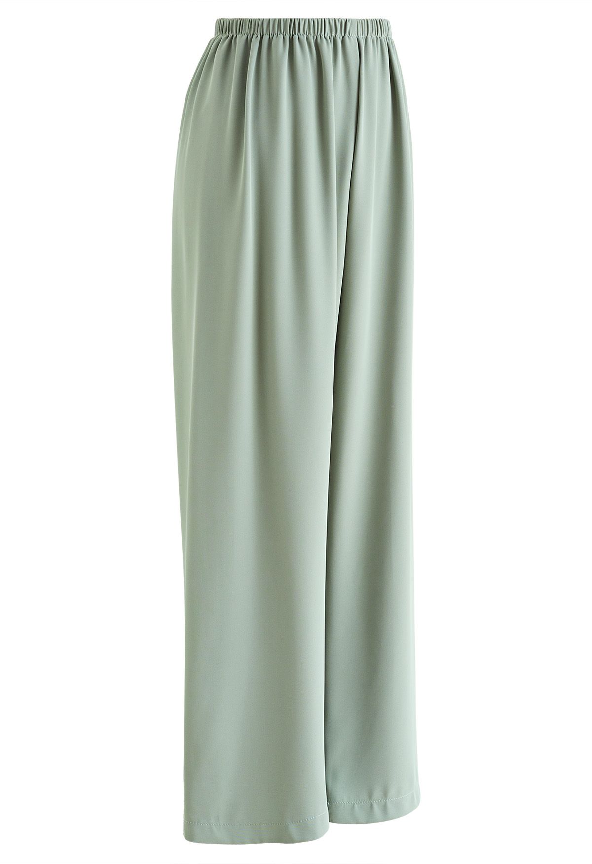 Smooth Satin Pull-On Pants in Pea Green