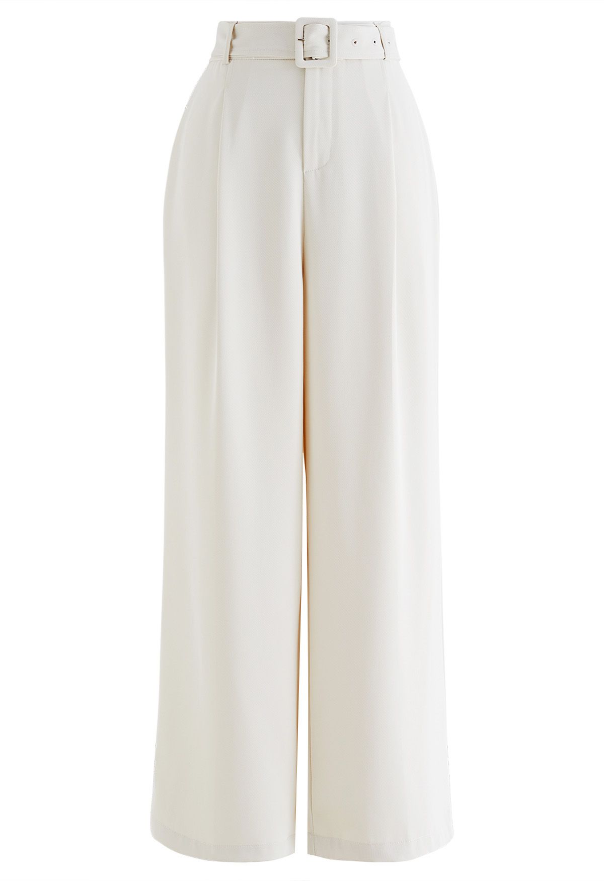 Sleek Belted Straight-Leg Pants in Ivory