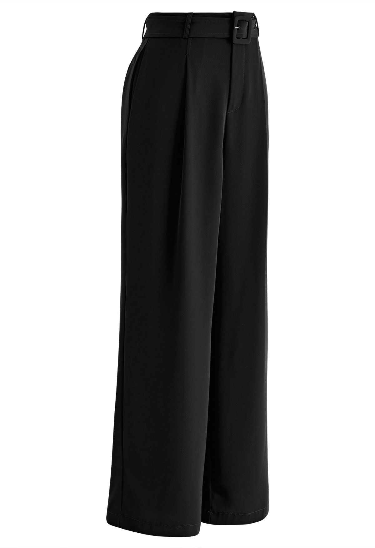 Sleek Belted Straight-Leg Pants in Black - Retro, Indie and Unique Fashion
