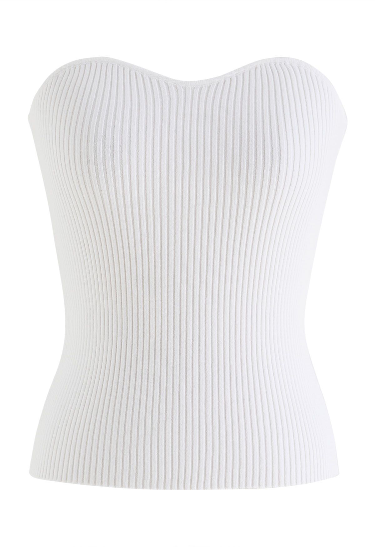Rib Knit Bustier Tube Top in White