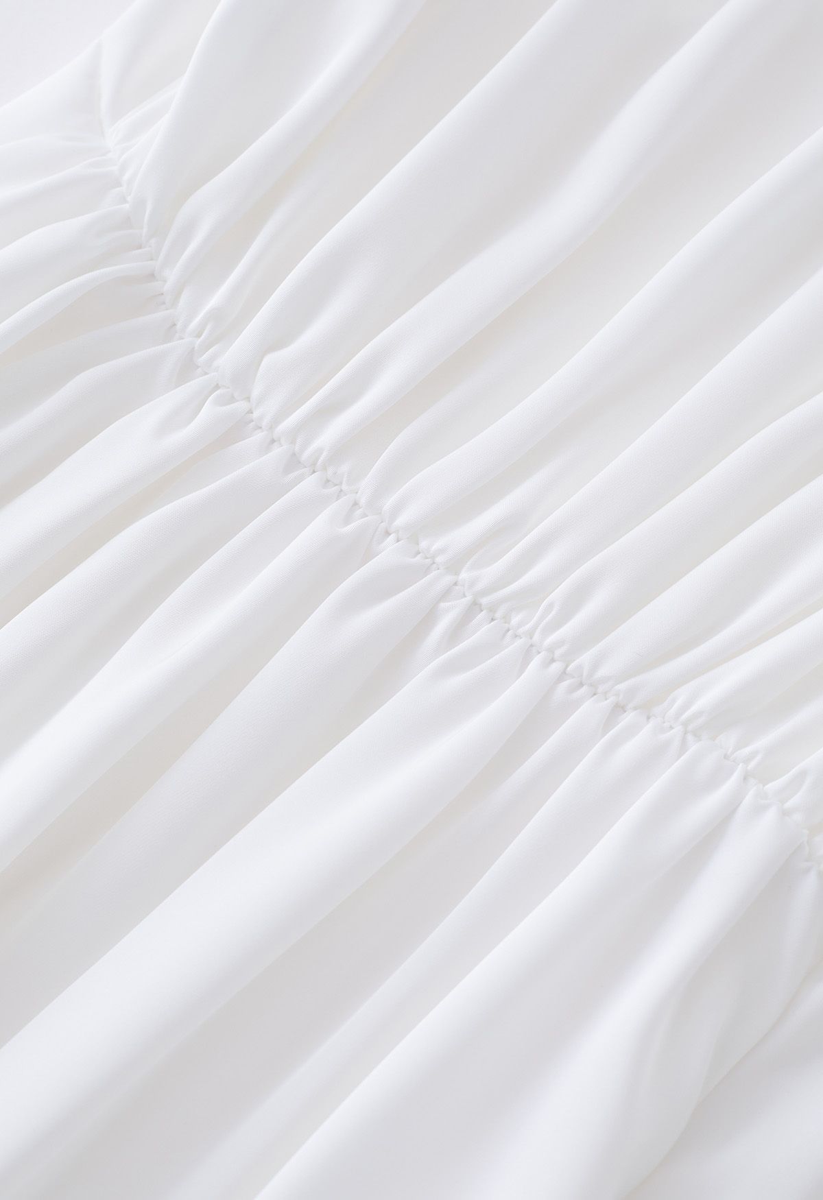 V-Neck Bubble Sleeves Satin Midi Dress in White