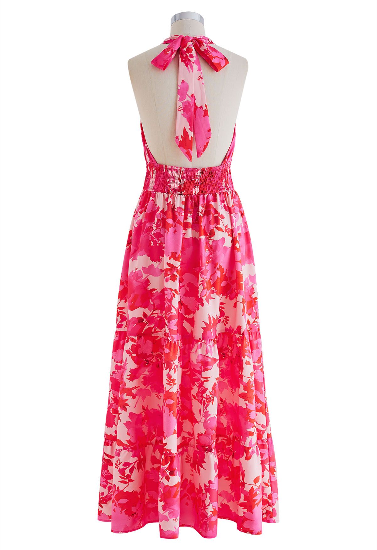 Hot Pink Floral Halter Maxi Dress - Retro, Indie and Unique Fashion