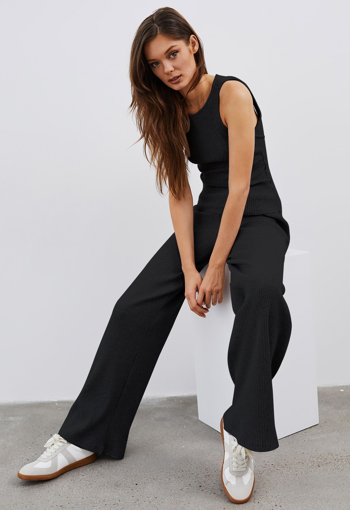 Open Back Cotton Tank Top and Flare Pants Set in Black - Retro, Indie and  Unique Fashion