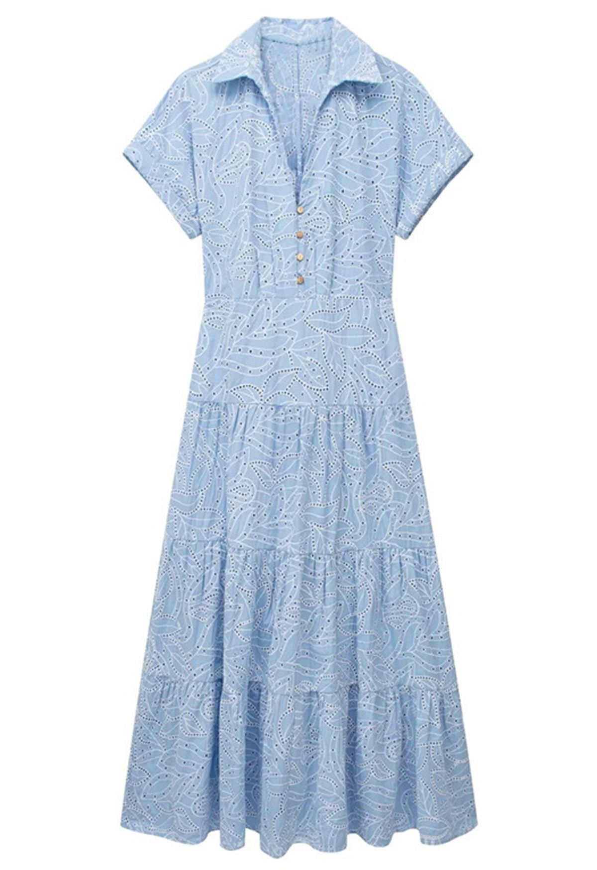 Cutout Back Embroidered Eyelet Shirt Dress - Retro, Indie and Unique ...