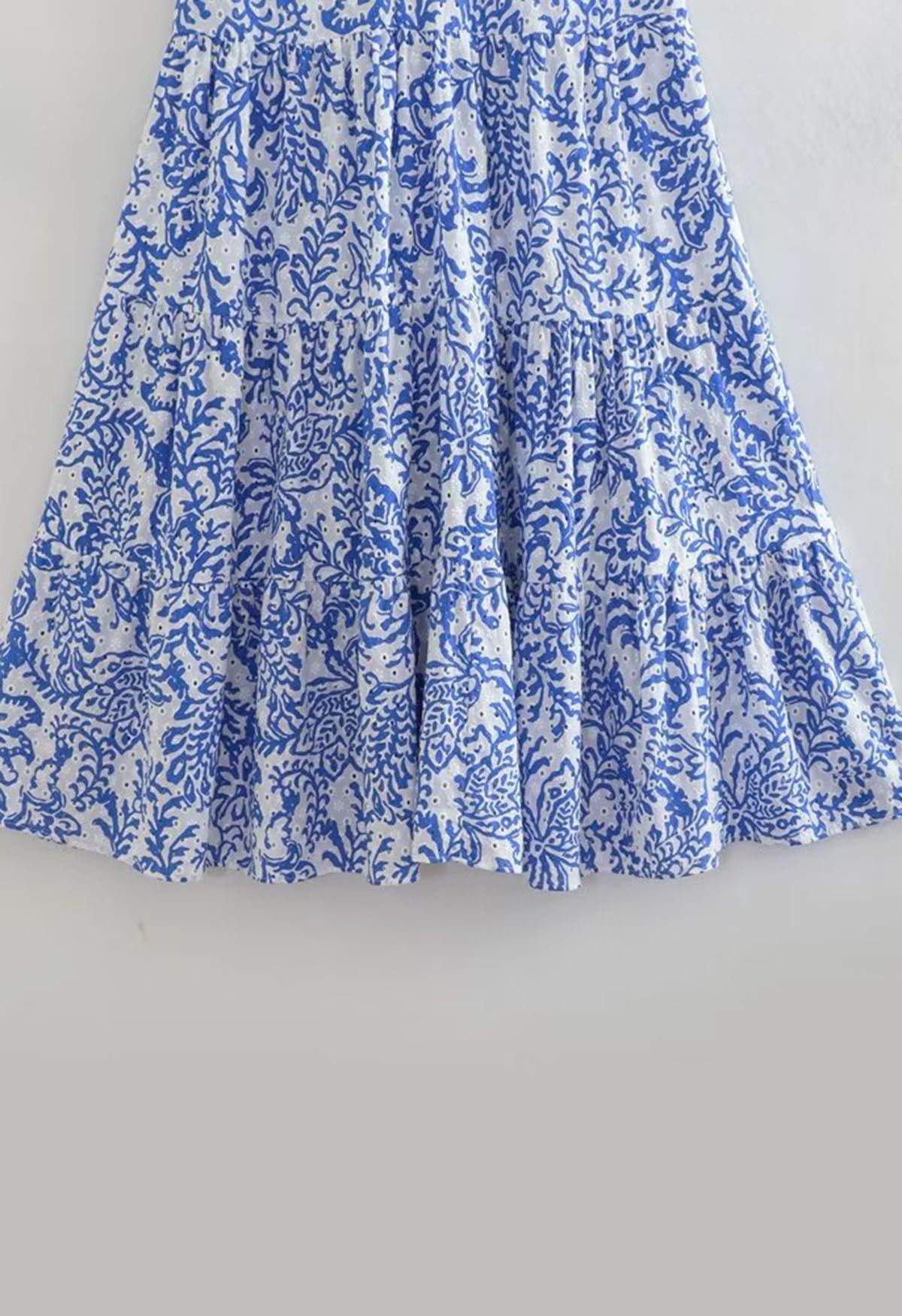 Blue Floral Cutout Back Eyelet Embroidery Dress - Retro, Indie and ...