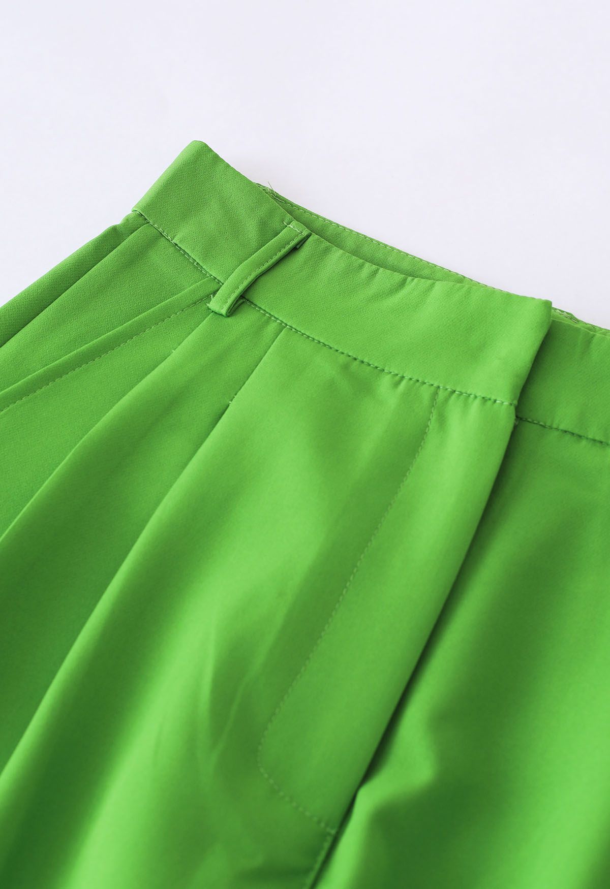 Grass Green Pleated Detail Straight-Leg Pants