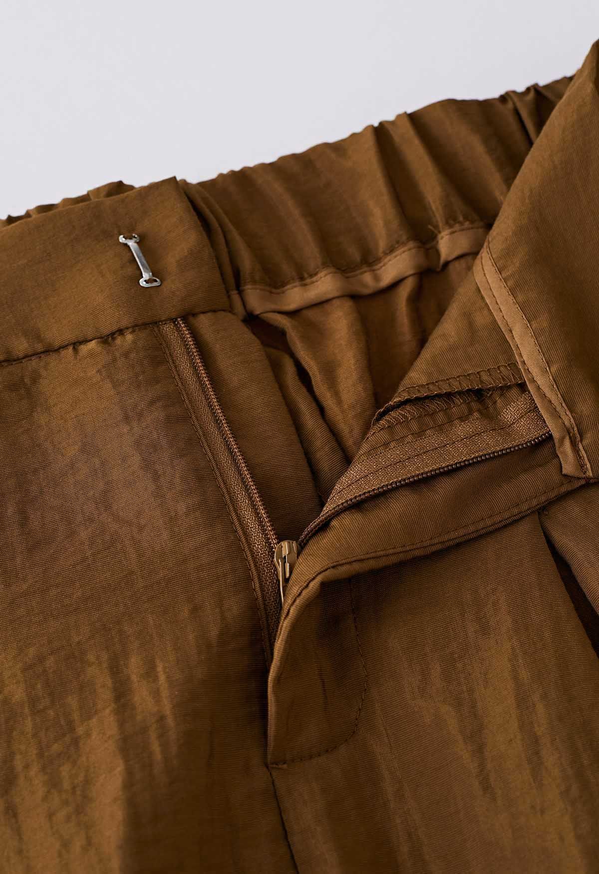 V-Neck Short-Sleeve Blazer and Wide-Leg Pants Set in Caramel