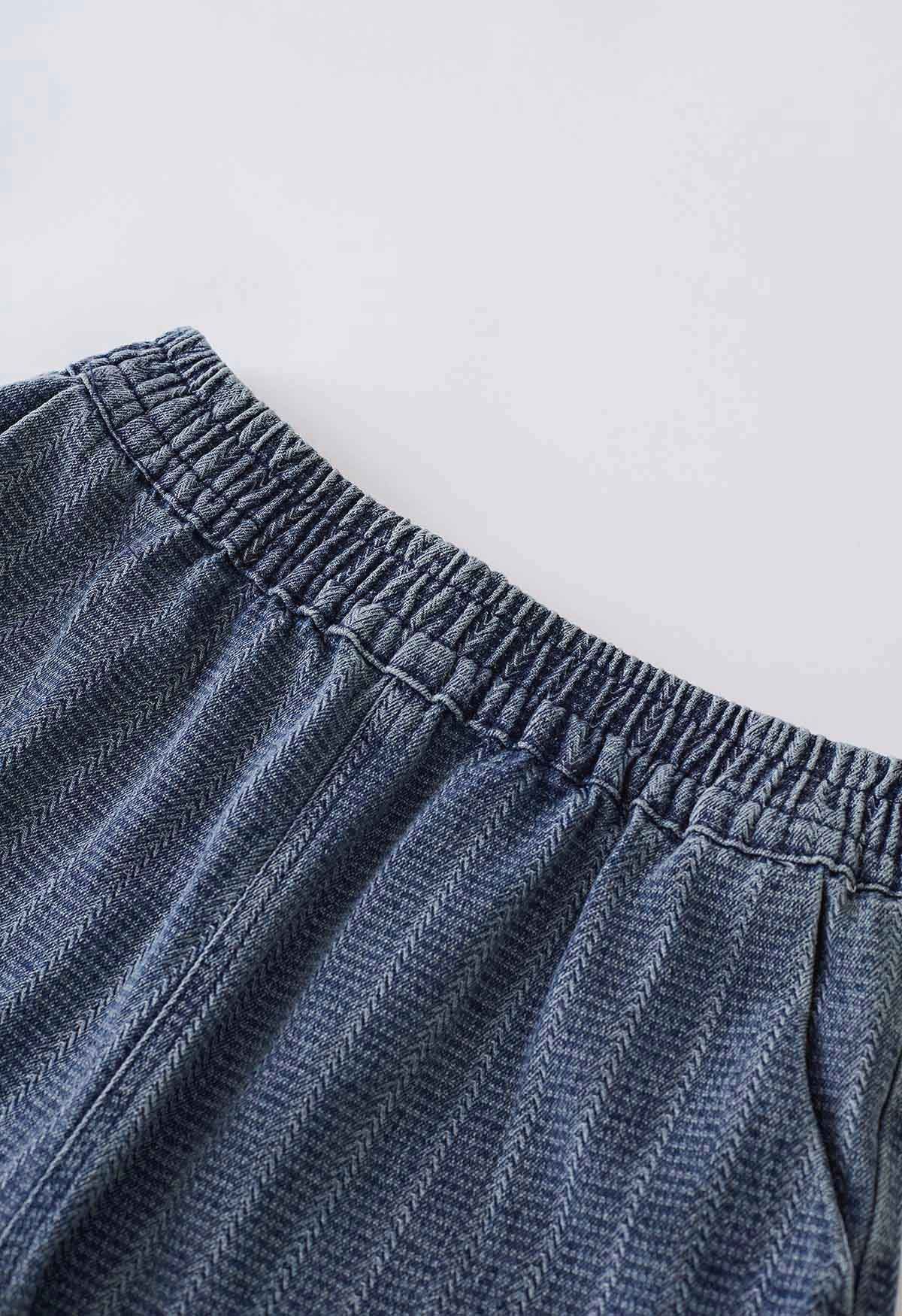 Textured Washed Denim Blouse and Shorts Set