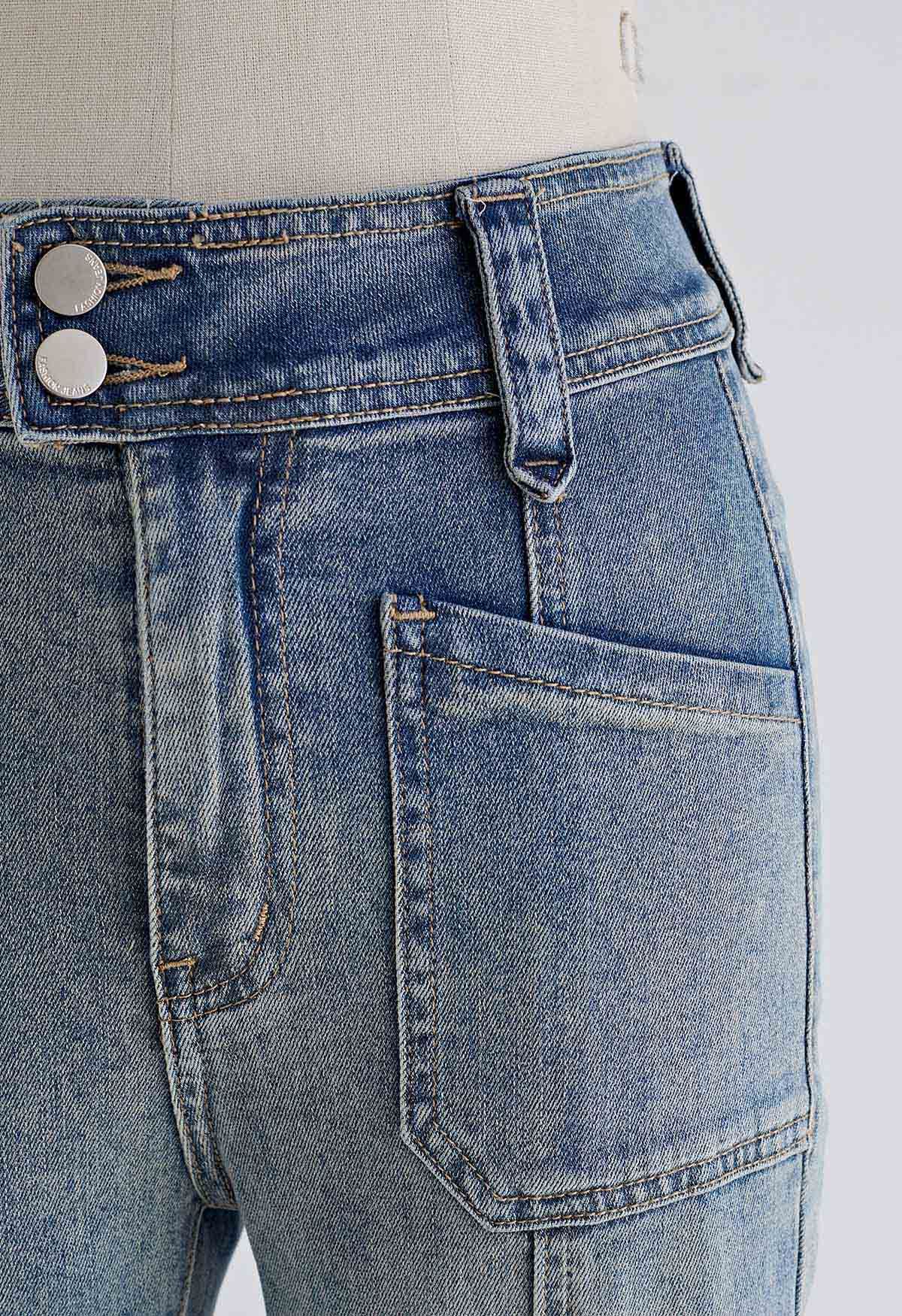 Patch Pocket Seam Detail Flare Jeans