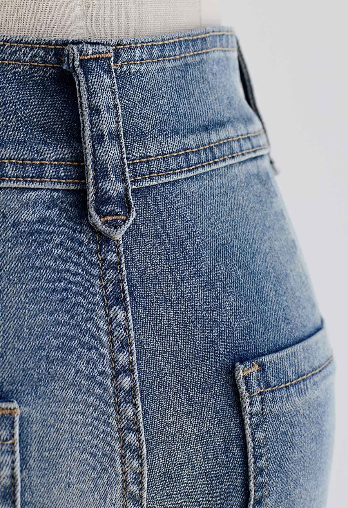 Patch Pocket Seam Detail Flare Jeans