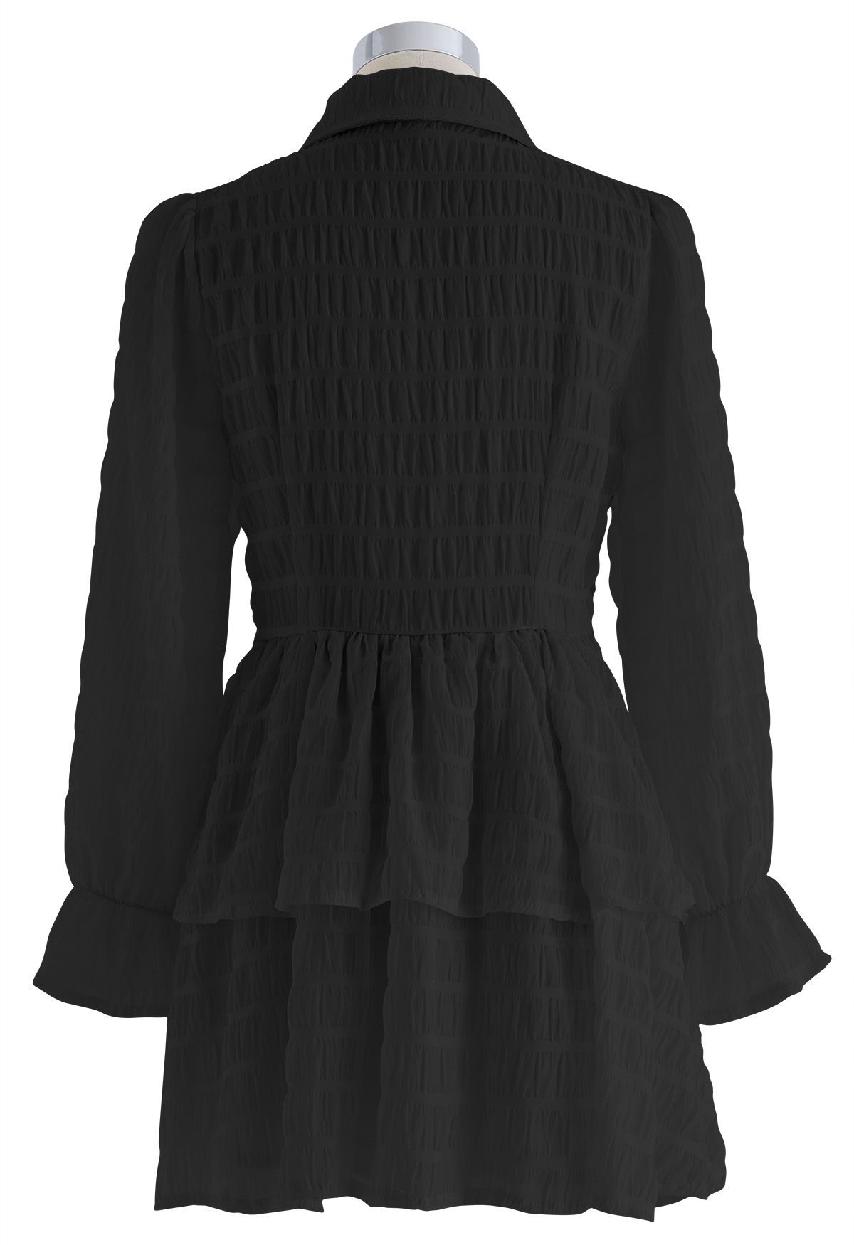 Full Shirring Tiered Mini Dress in Black - Retro, Indie and Unique Fashion