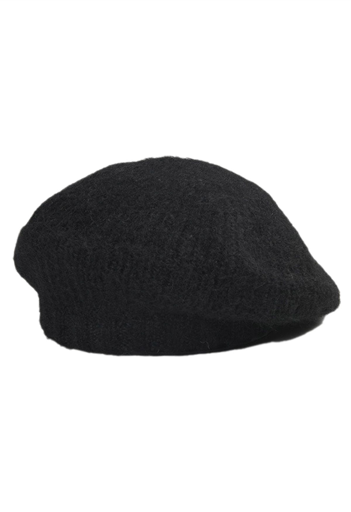 Fuzzy Wool-Blend Beret Hat in Black - Retro, Indie and Unique Fashion