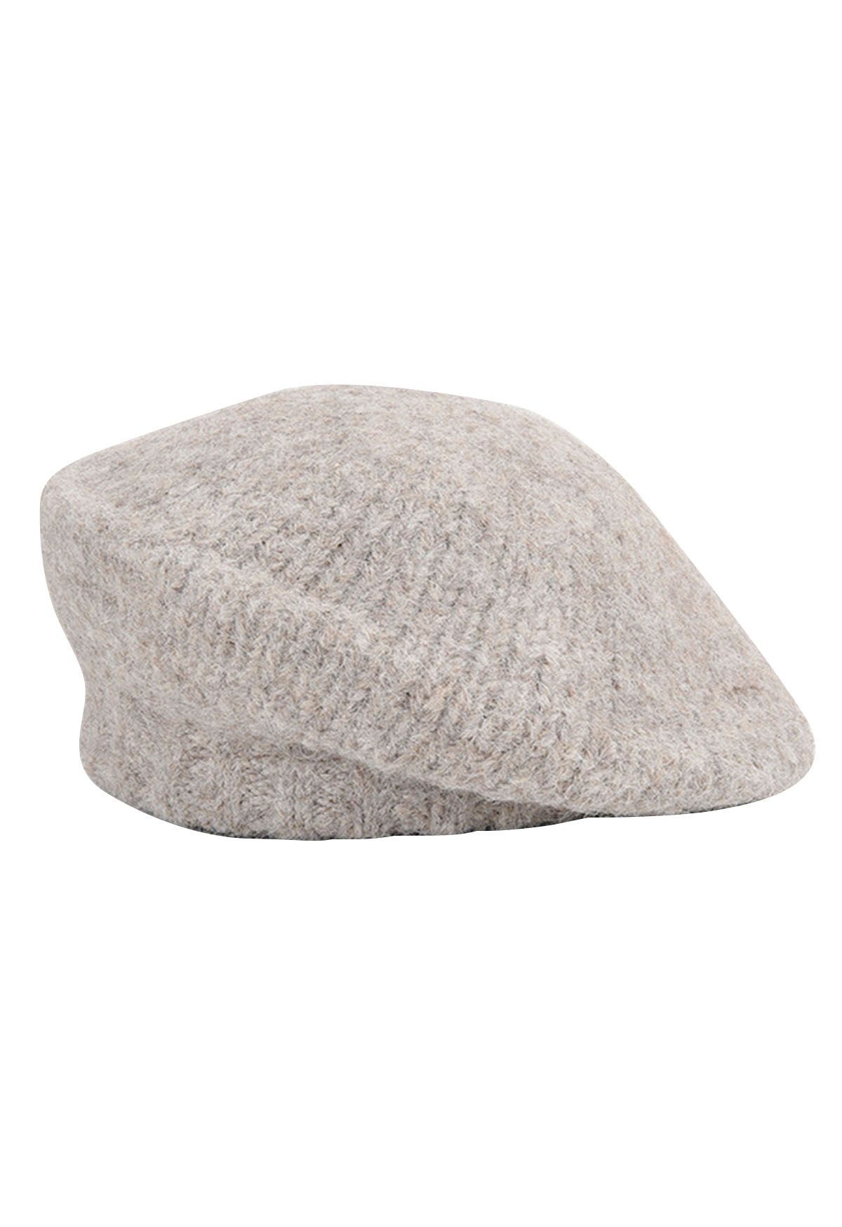 Fuzzy Wool-Blend Beret Hat in Oatmeal - Retro, Indie and Unique Fashion