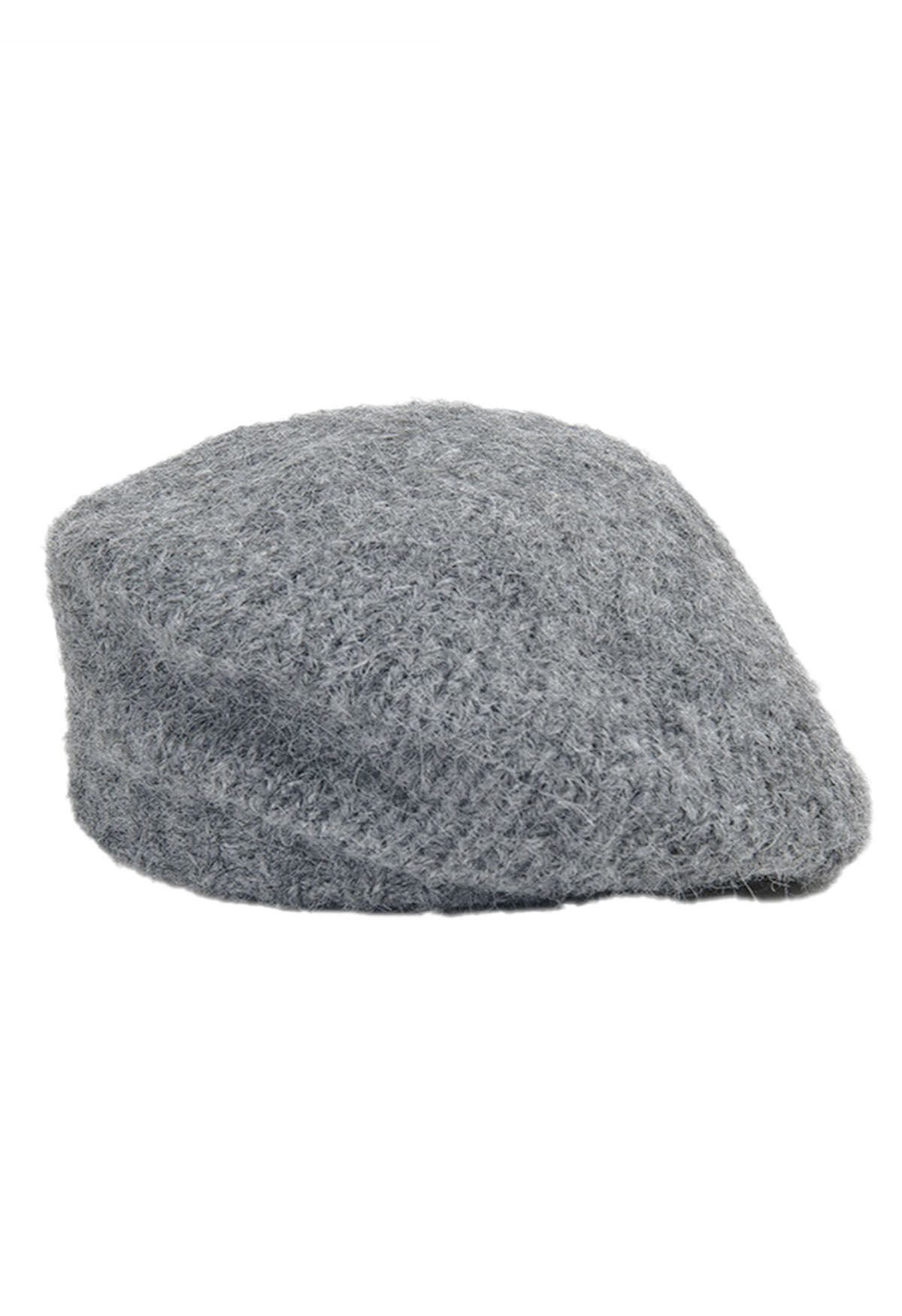 Fuzzy Wool-Blend Beret Hat in Grey - Retro, Indie and Unique Fashion