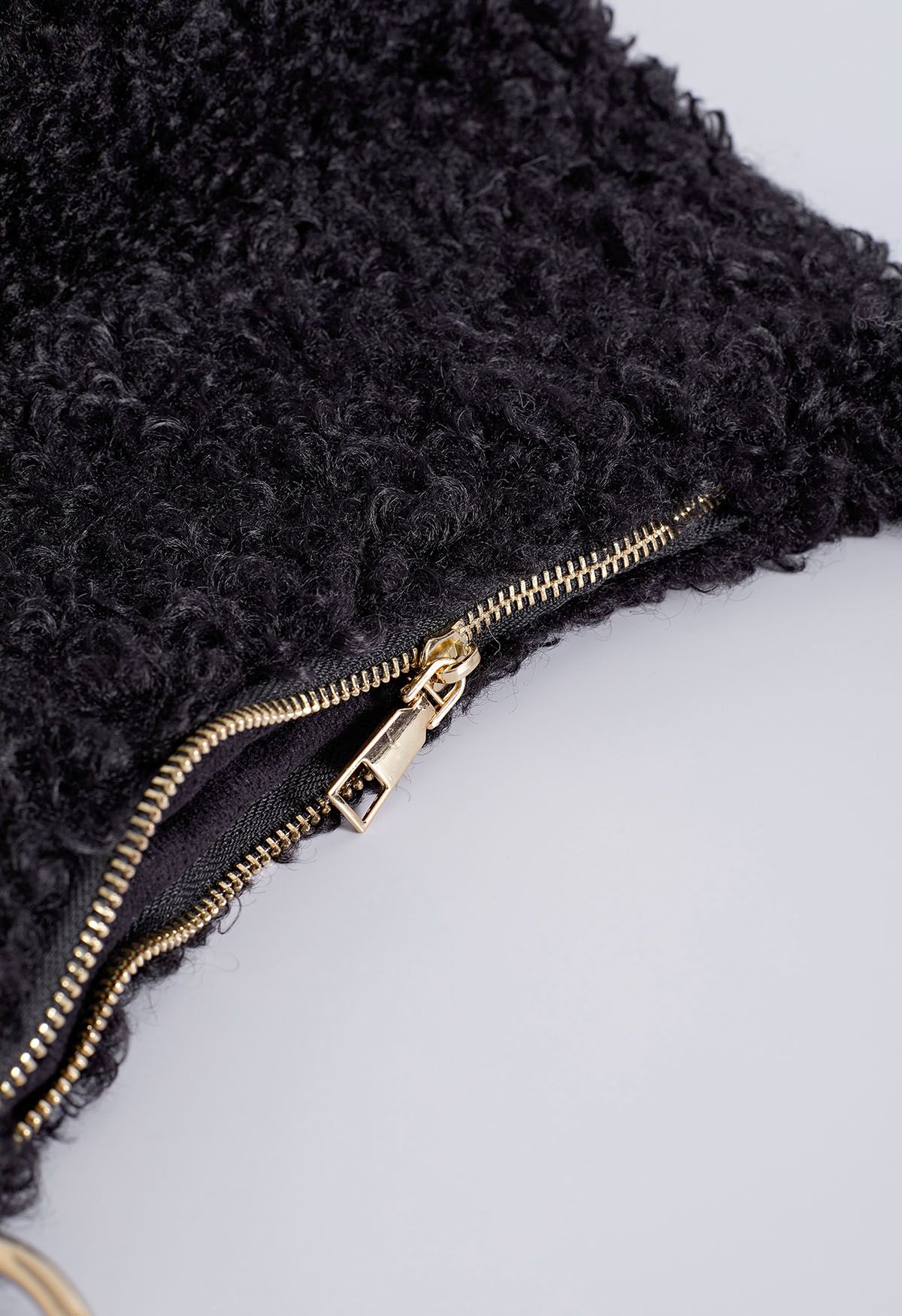 Double String Soft Lambswool Shoulder Bag in Black