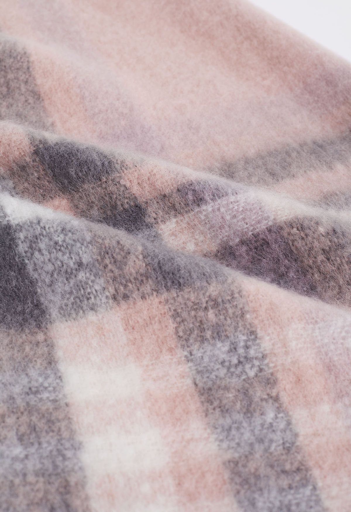 Fuzzy Mohair Plaid Pattern Scarf in Pink