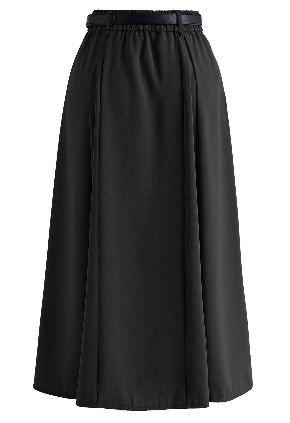 Solid Seam Detailing Belted Skirt in Black - Retro, Indie and Unique ...