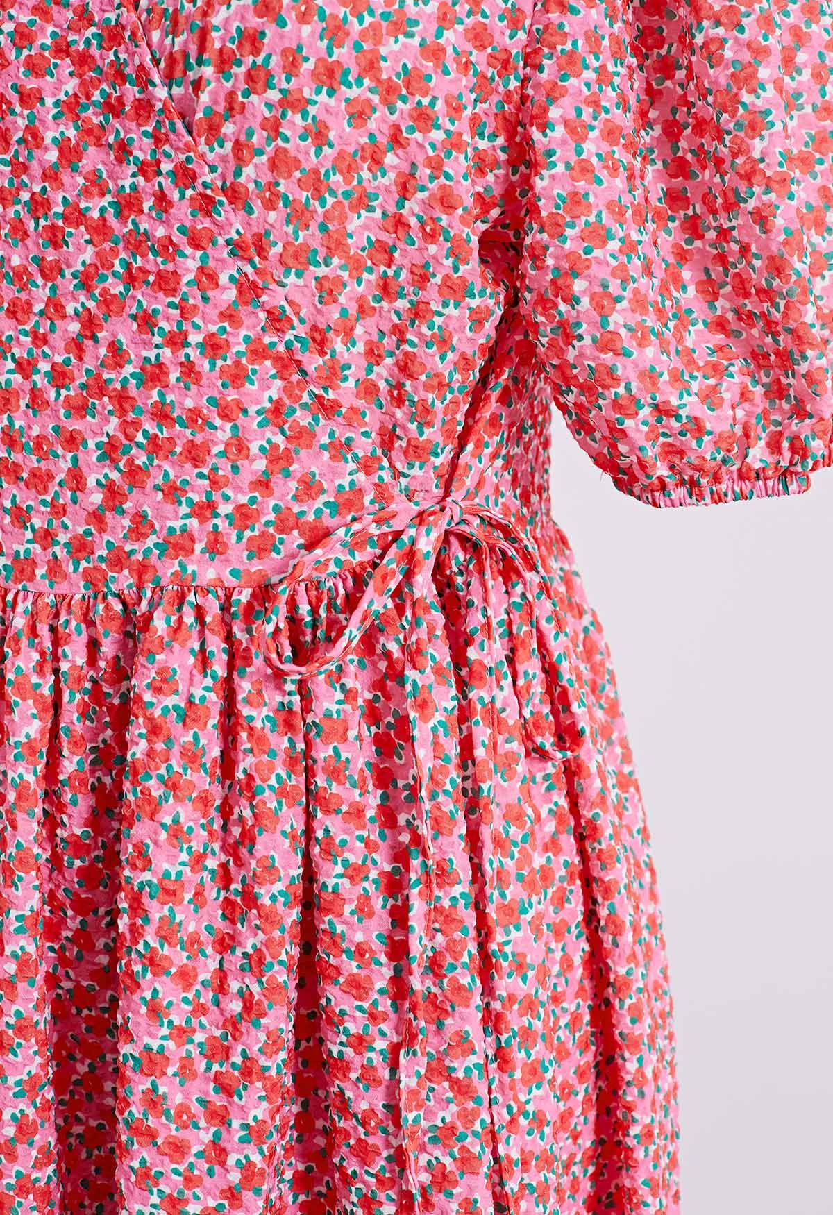 Adorable Floret Printed Wrap Midi Dress