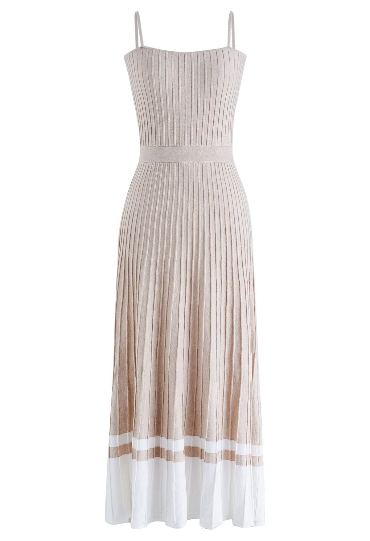 Color Block Pleated Knit Cami Dress in Oatmeal