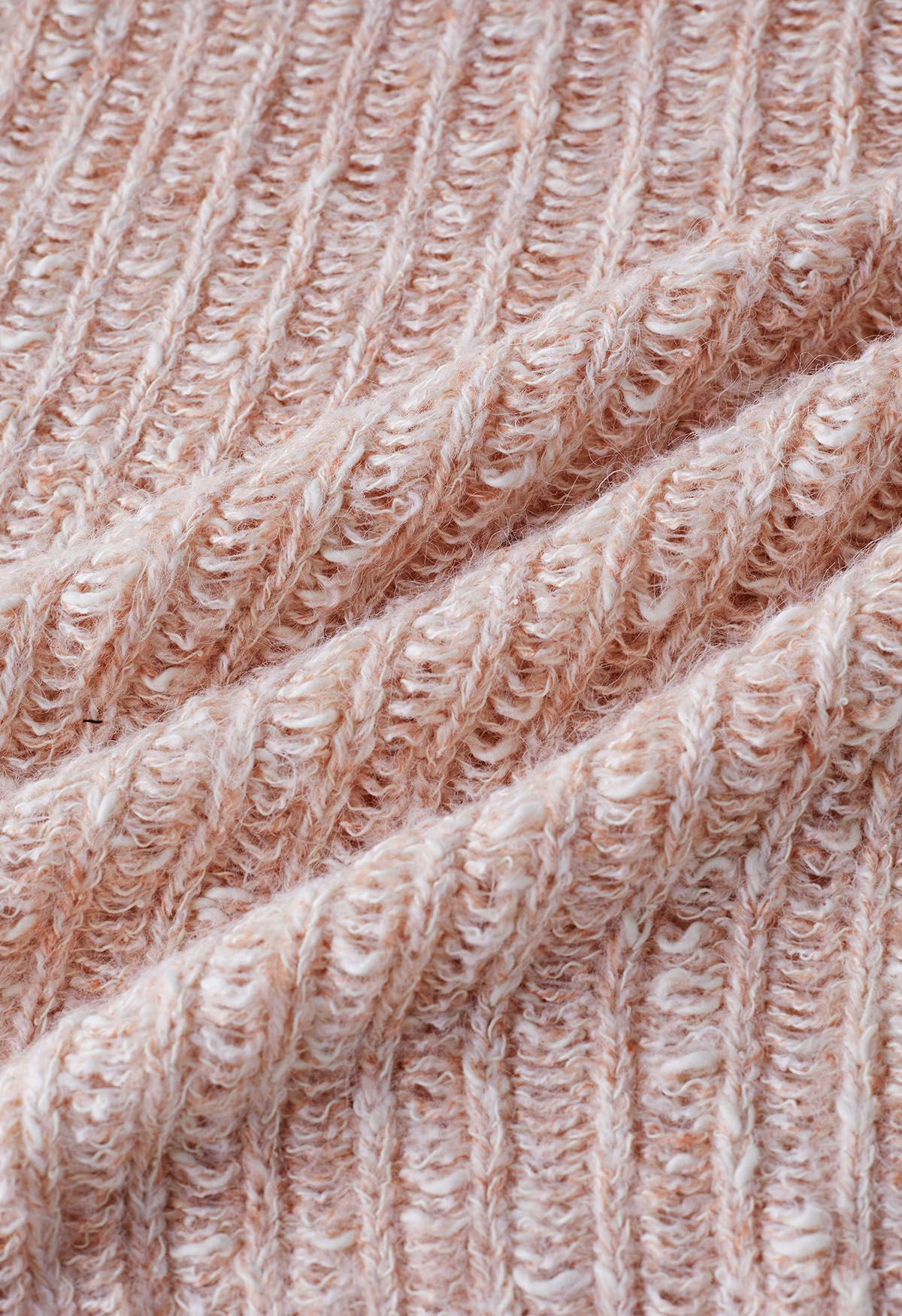 Raw Cut Edge Rip Knit Sweater in Pink