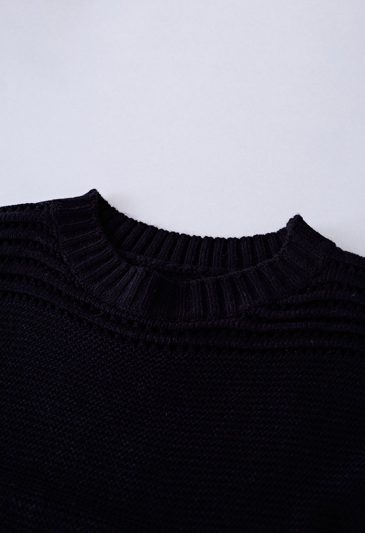 Stripe Embossed Openwork Knit Sweater in Black