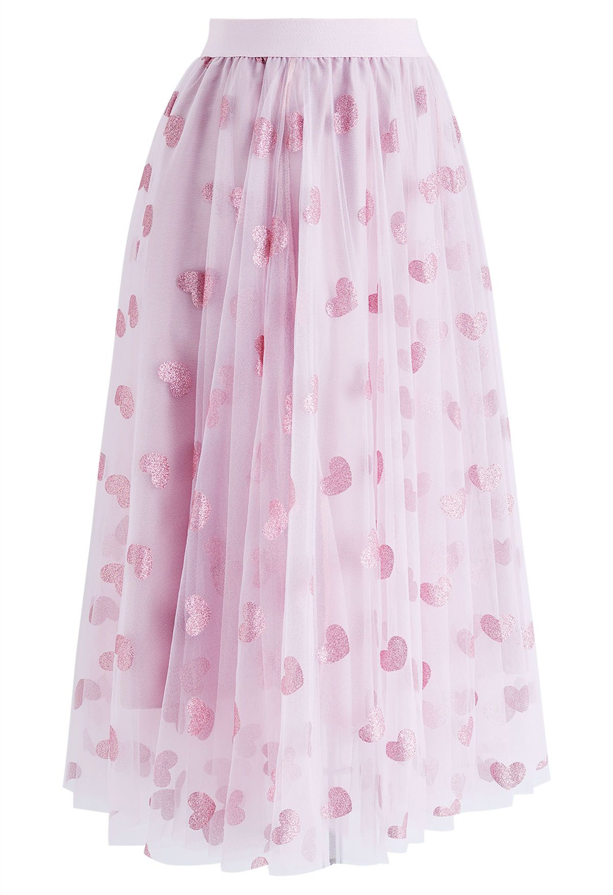 Shimmering Hearts Mesh Tulle Midi Skirt in Pink - Retro, Indie and ...
