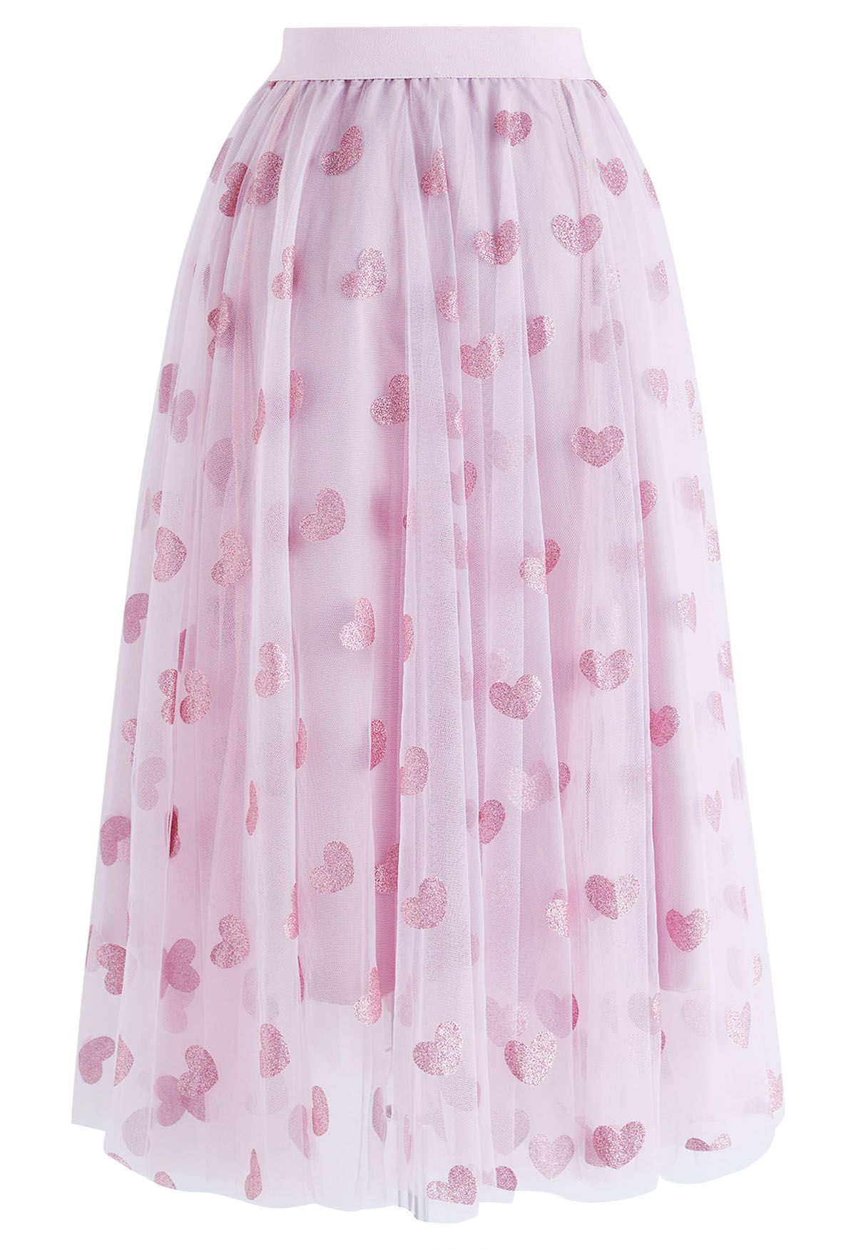 Shimmering Hearts Mesh Tulle Midi Skirt in Pink - Retro, Indie and ...