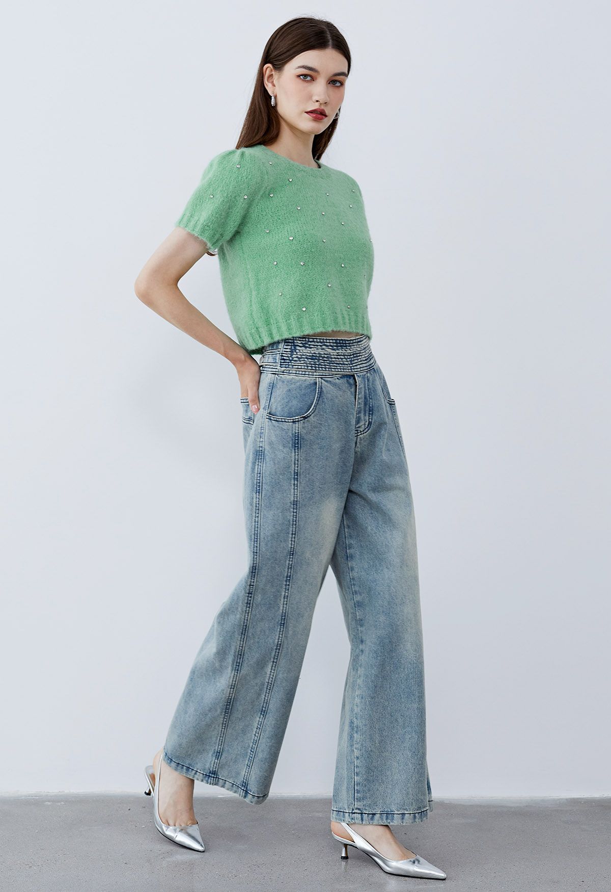 Adjustable Button Waist Straight-Leg Jeans - Retro, Indie and Unique Fashion