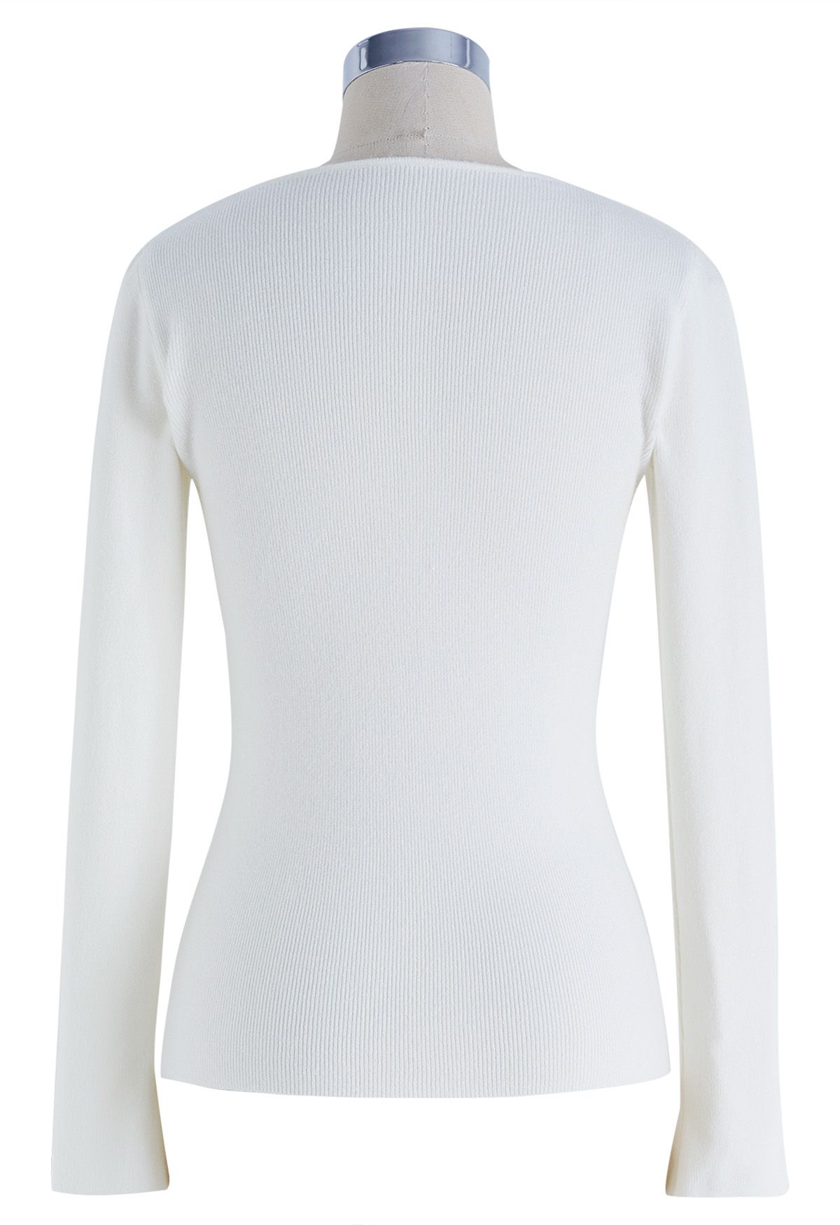 Notch Neckline Fitted Knit Top in Ivory