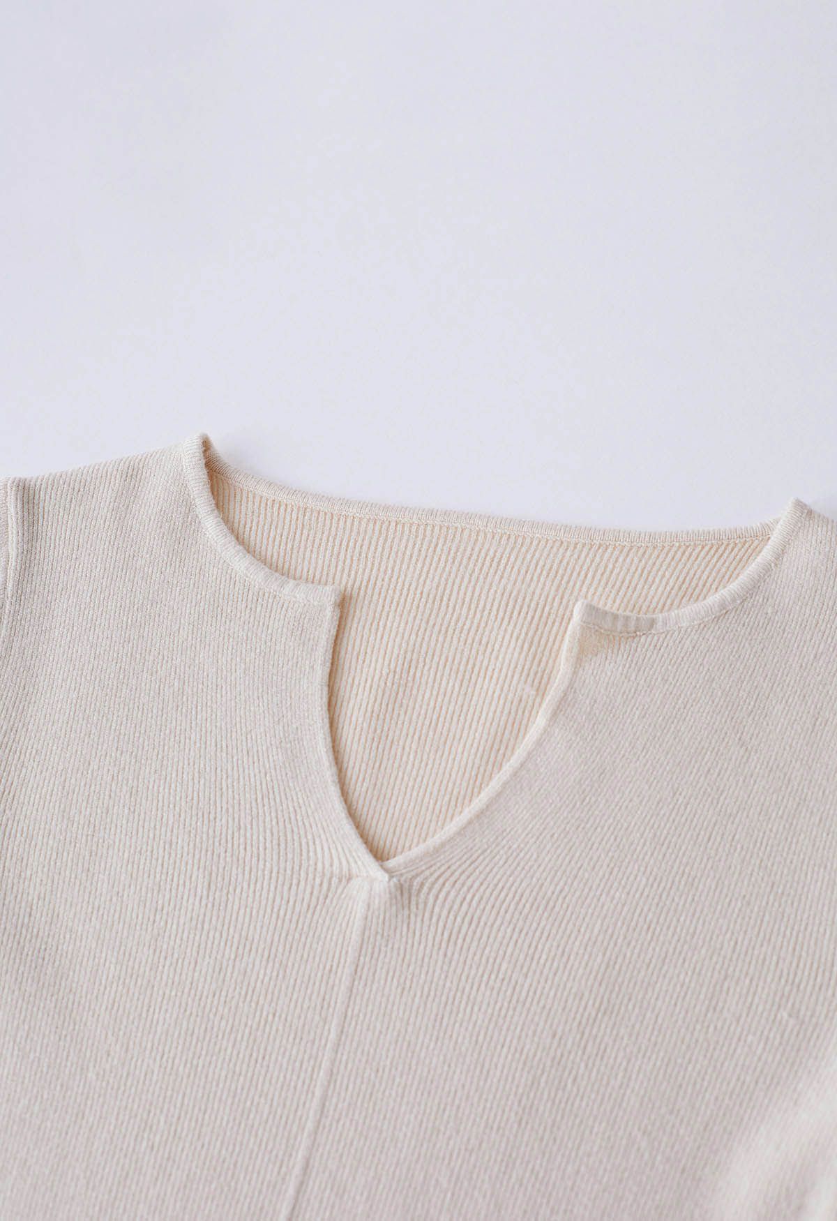 Notch Neckline Fitted Knit Top in Cream