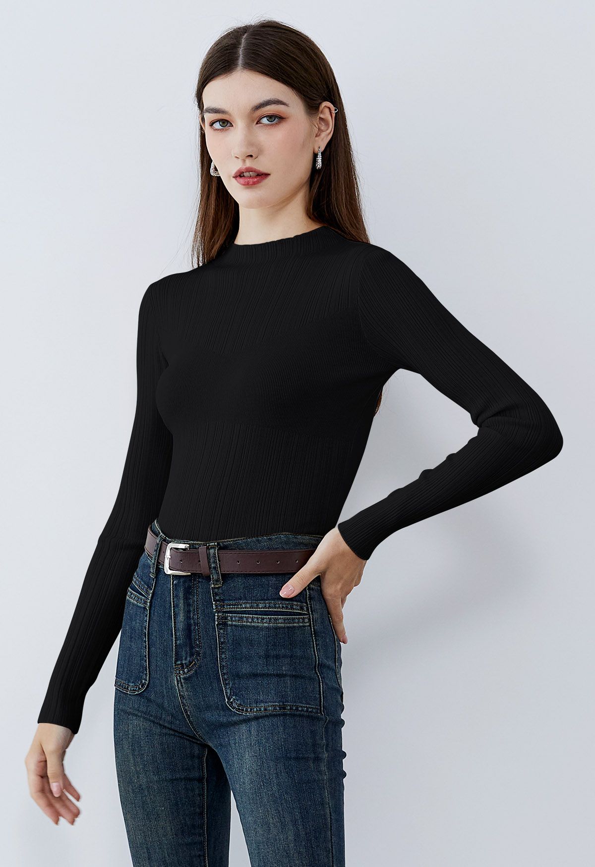 Stripe Texture Fitted Crop Top in Black - Retro, Indie and Unique Fashion