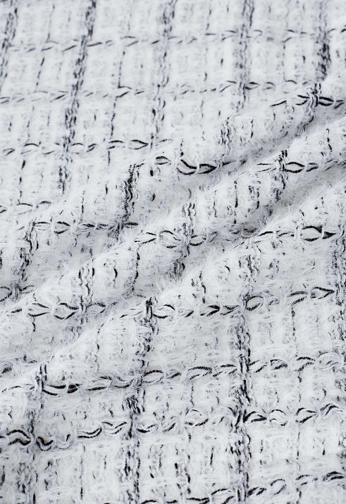 Black Grid Pattern Longline Knit Cardigan