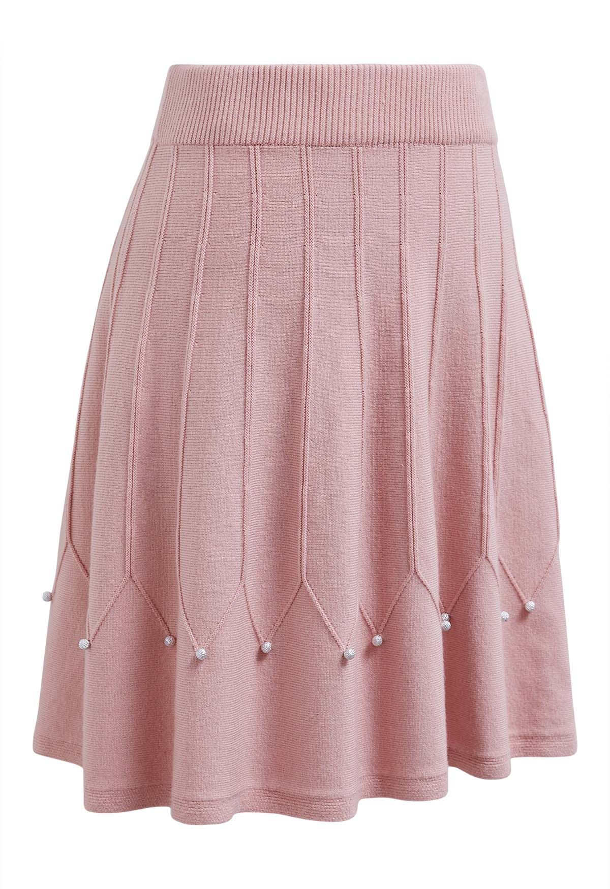 Silver Bead Embellished Seam Knit Skirt in Pink - Retro, Indie and ...