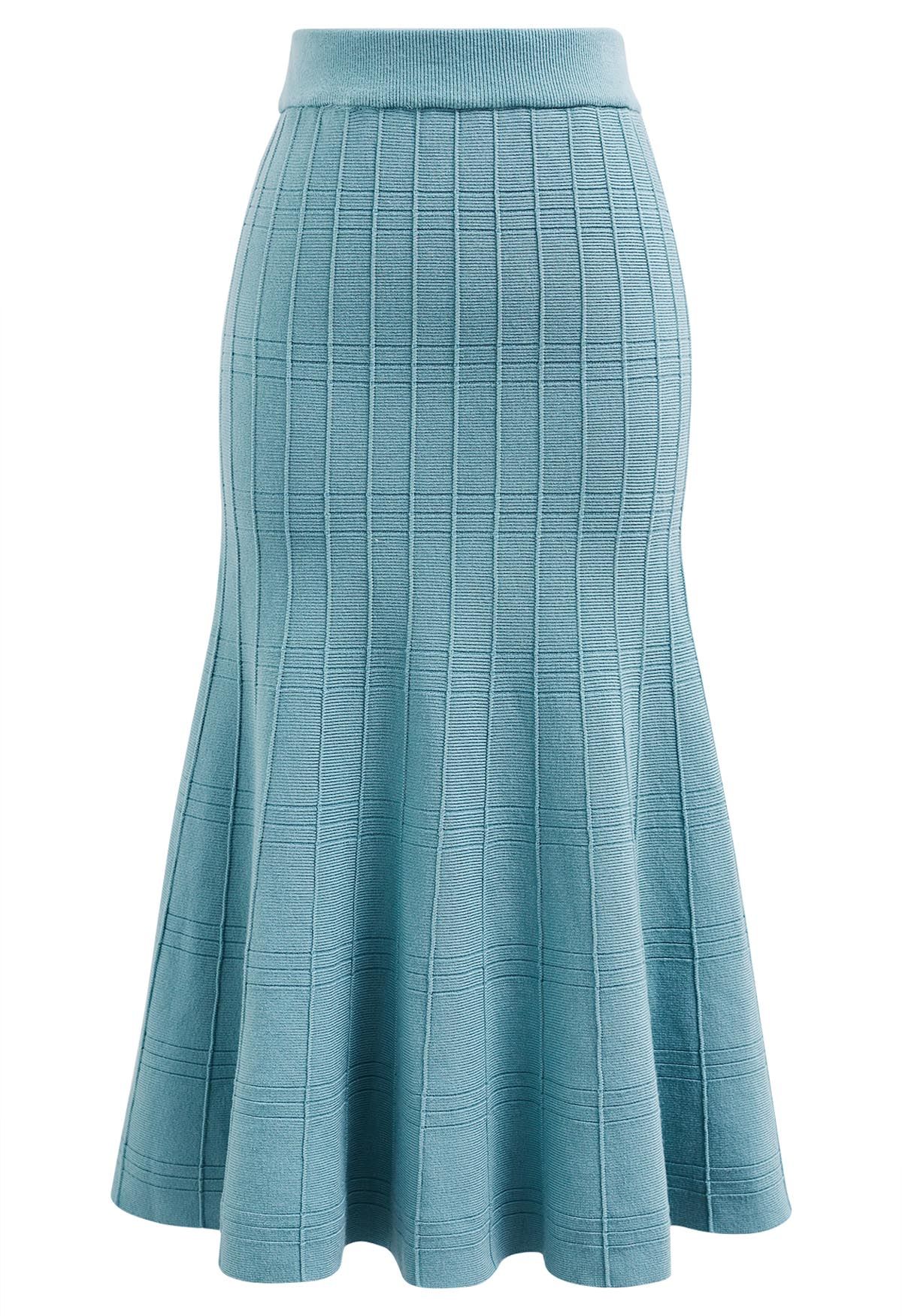 Seam Line Knit Mermaid Skirt in Turquoise - Retro, Indie and