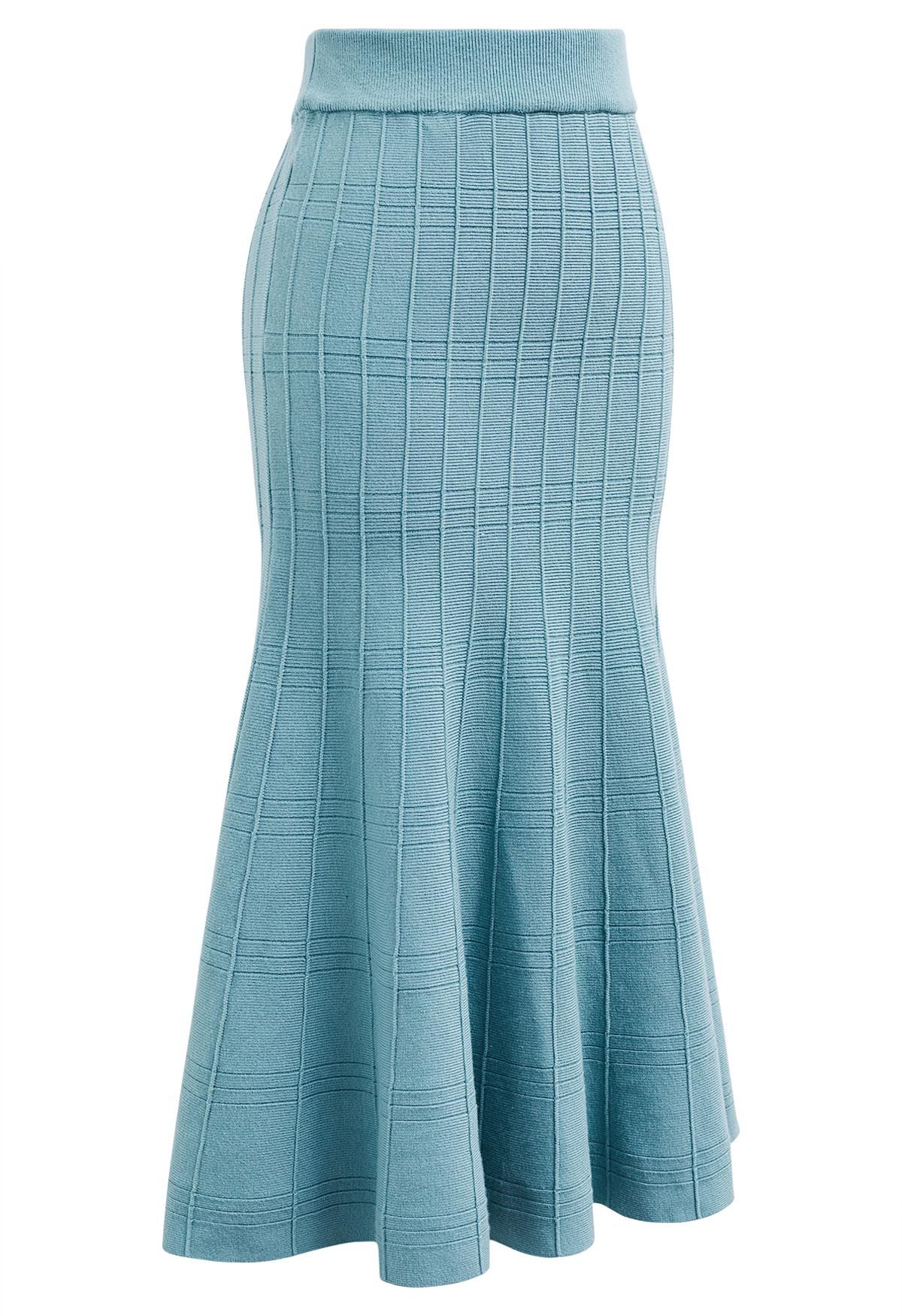 Seam Line Knit Mermaid Skirt in Turquoise