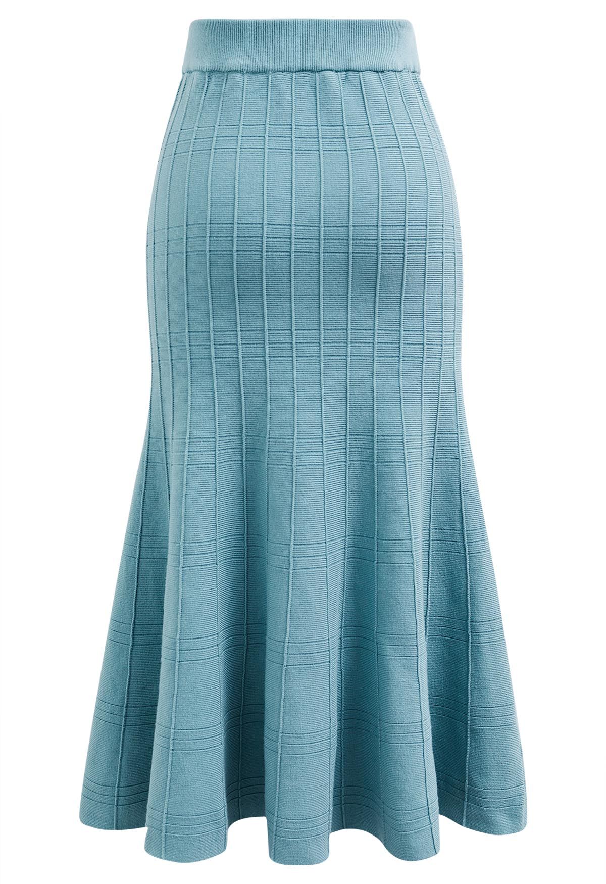 Seam Line Knit Mermaid Skirt in Turquoise - Retro, Indie and Unique Fashion