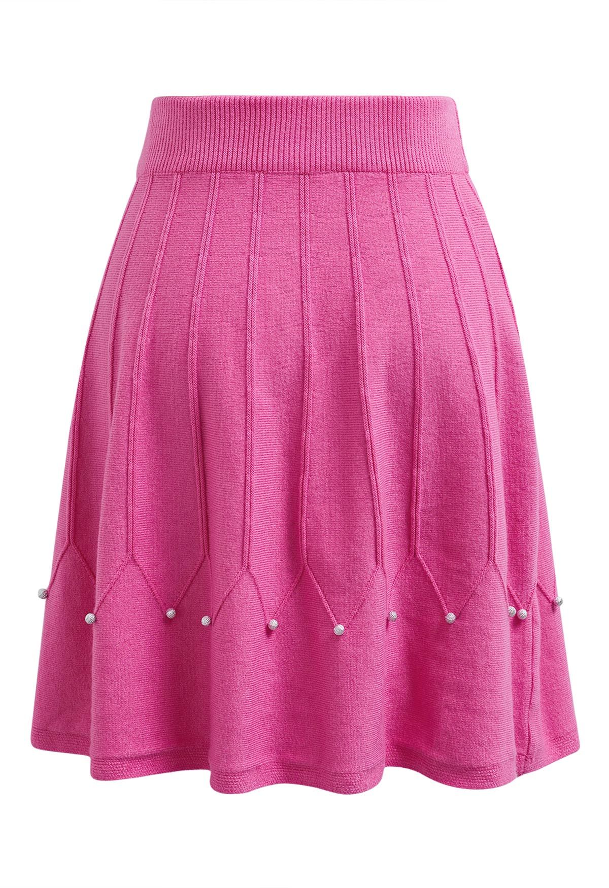 Silver Bead Embellished Seam Knit Skirt in Magenta - Retro, Indie and ...