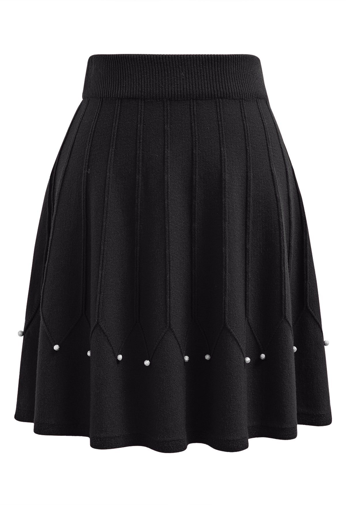 Silver Bead Embellished Seam Knit Skirt in Black - Retro, Indie and ...