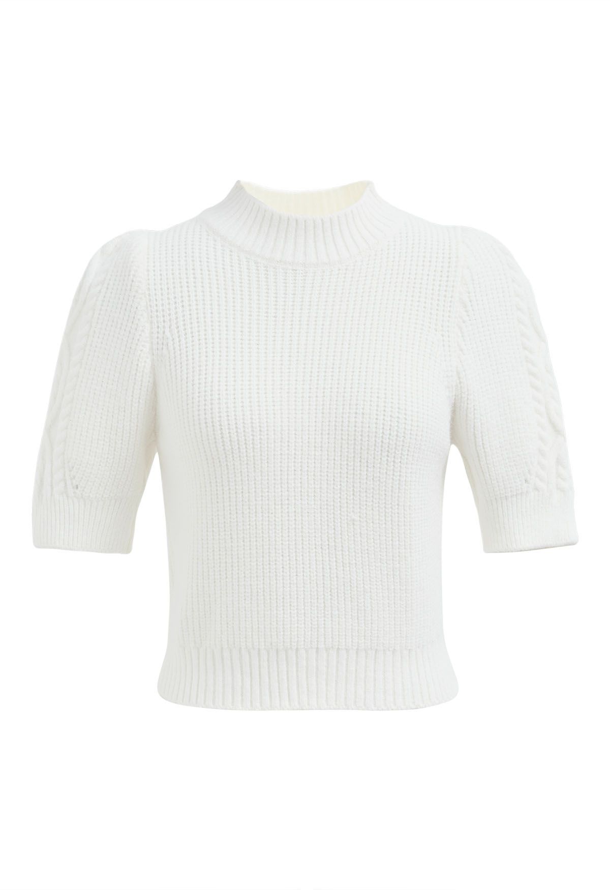 Mock Neck Short Sleeve Knit Sweater in White - Retro, Indie and Unique ...