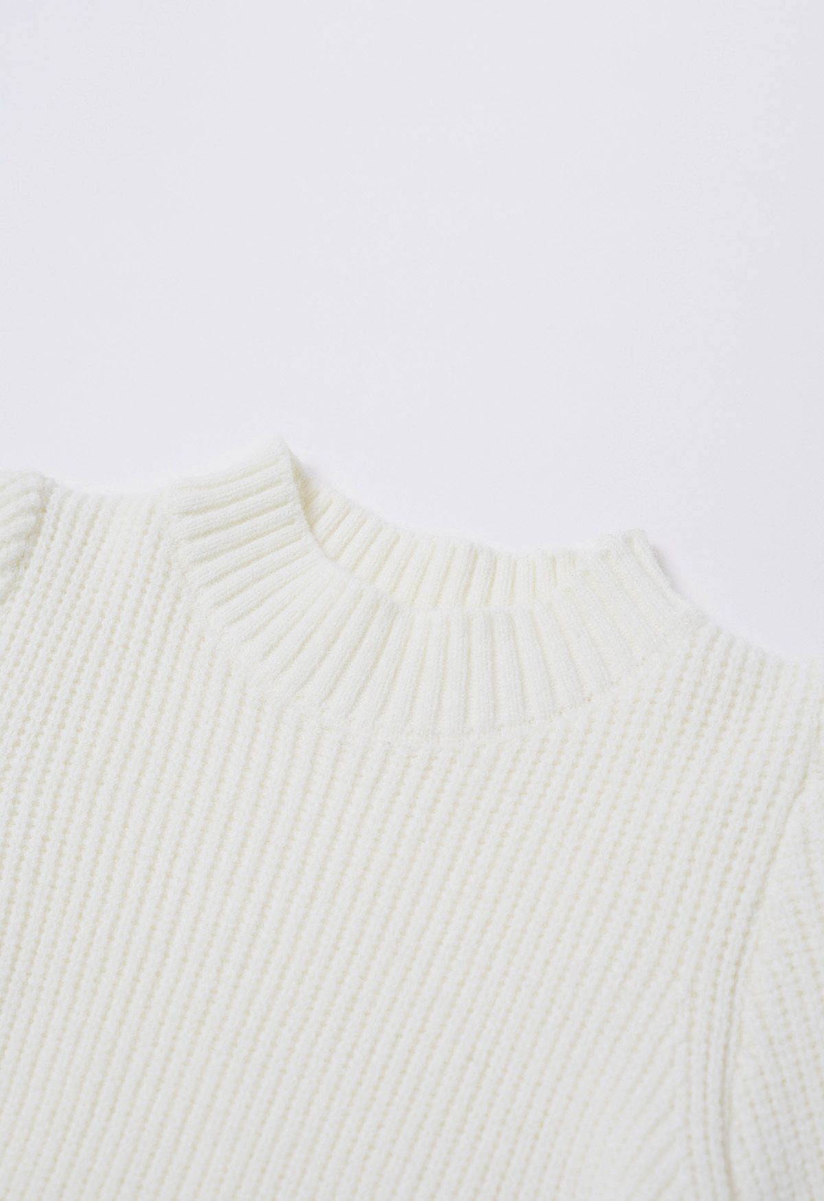 Mock Neck Short Sleeve Knit Sweater in White - Retro, Indie and Unique ...