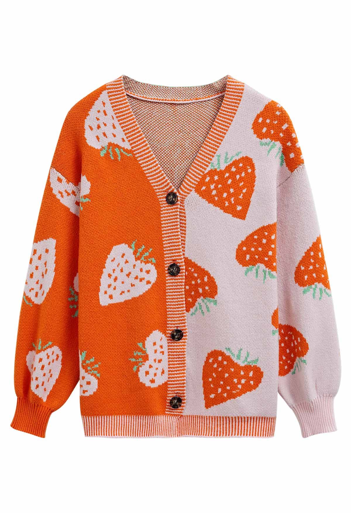 Two-Tone Strawberry Button Down Cardigan in Orange