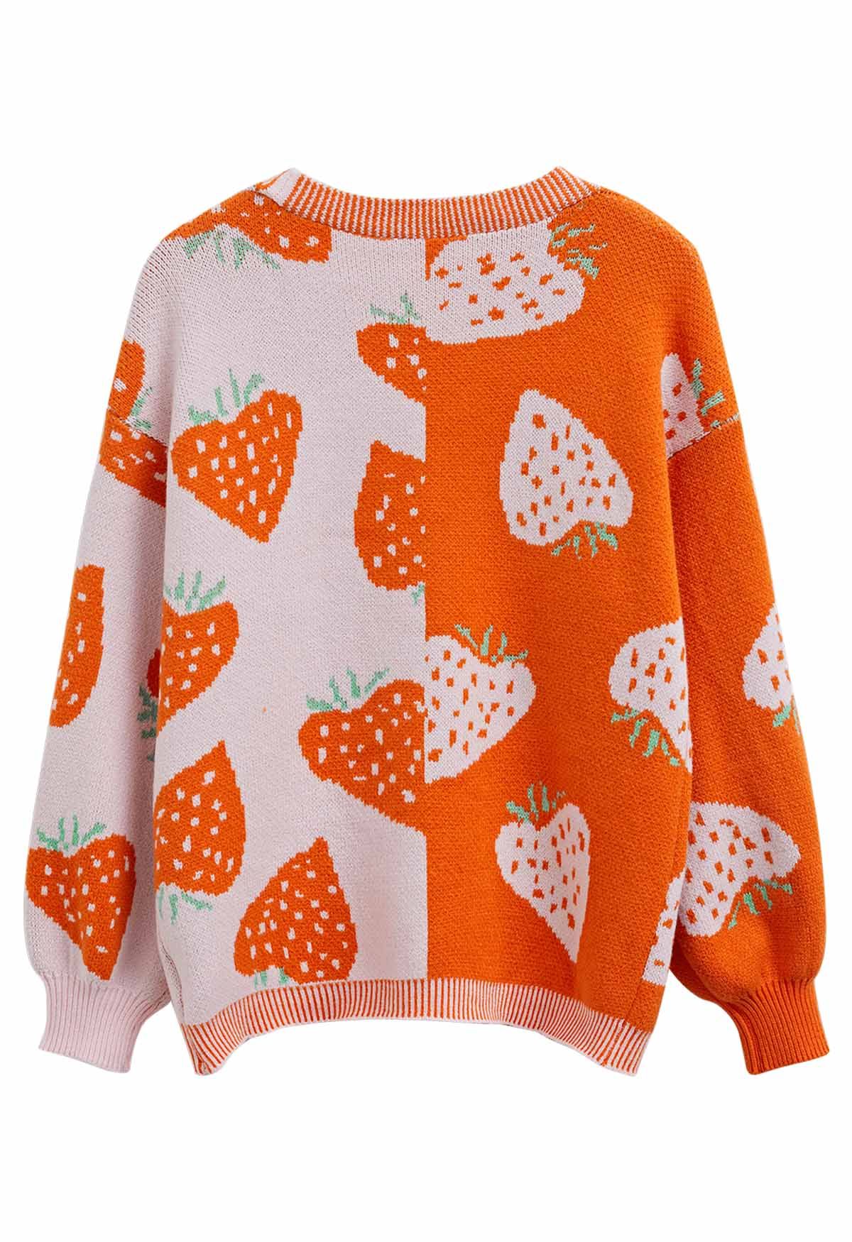 Two-Tone Strawberry Button Down Cardigan in Orange