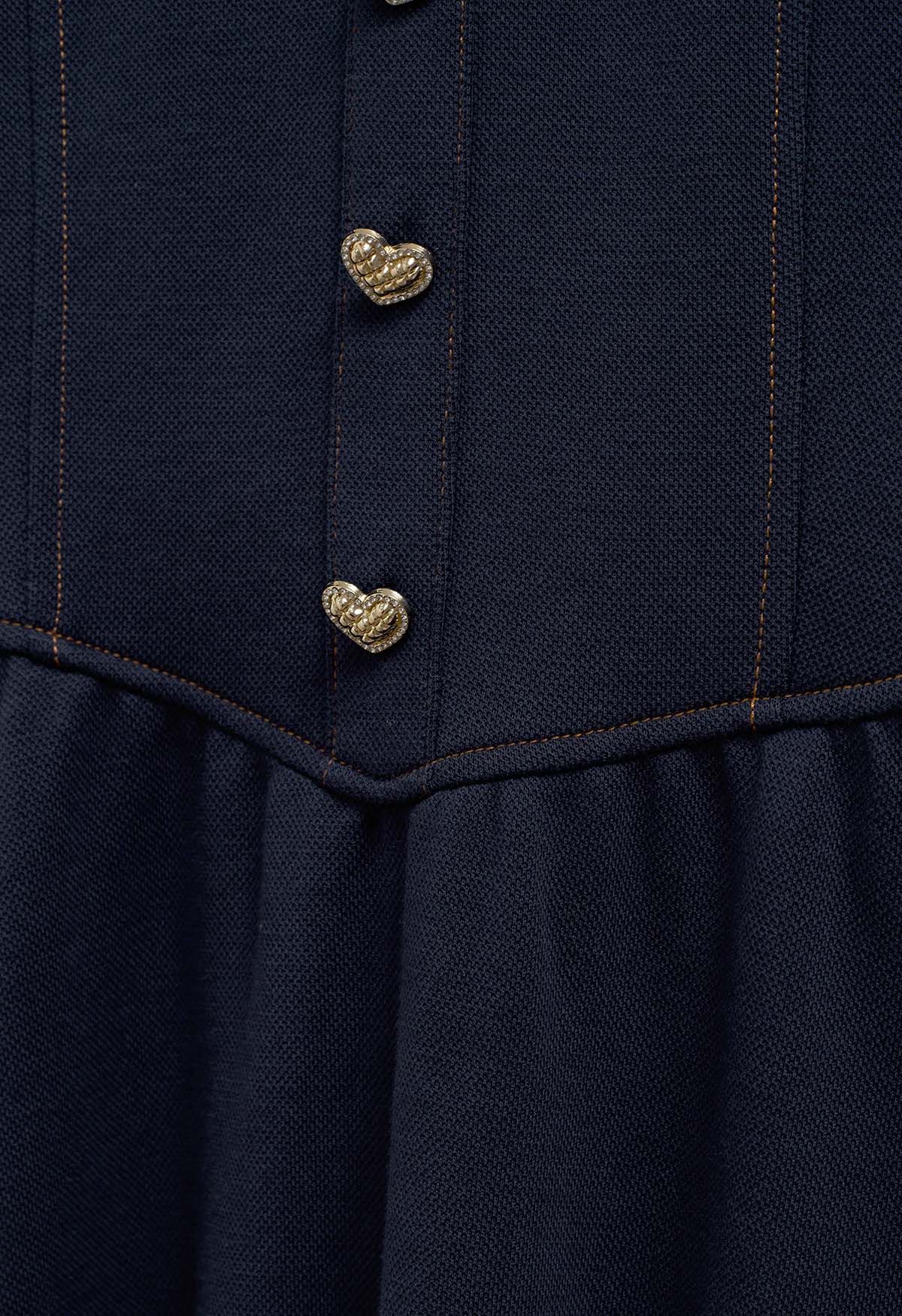 Golden Heart Button Fake Pockets Dress