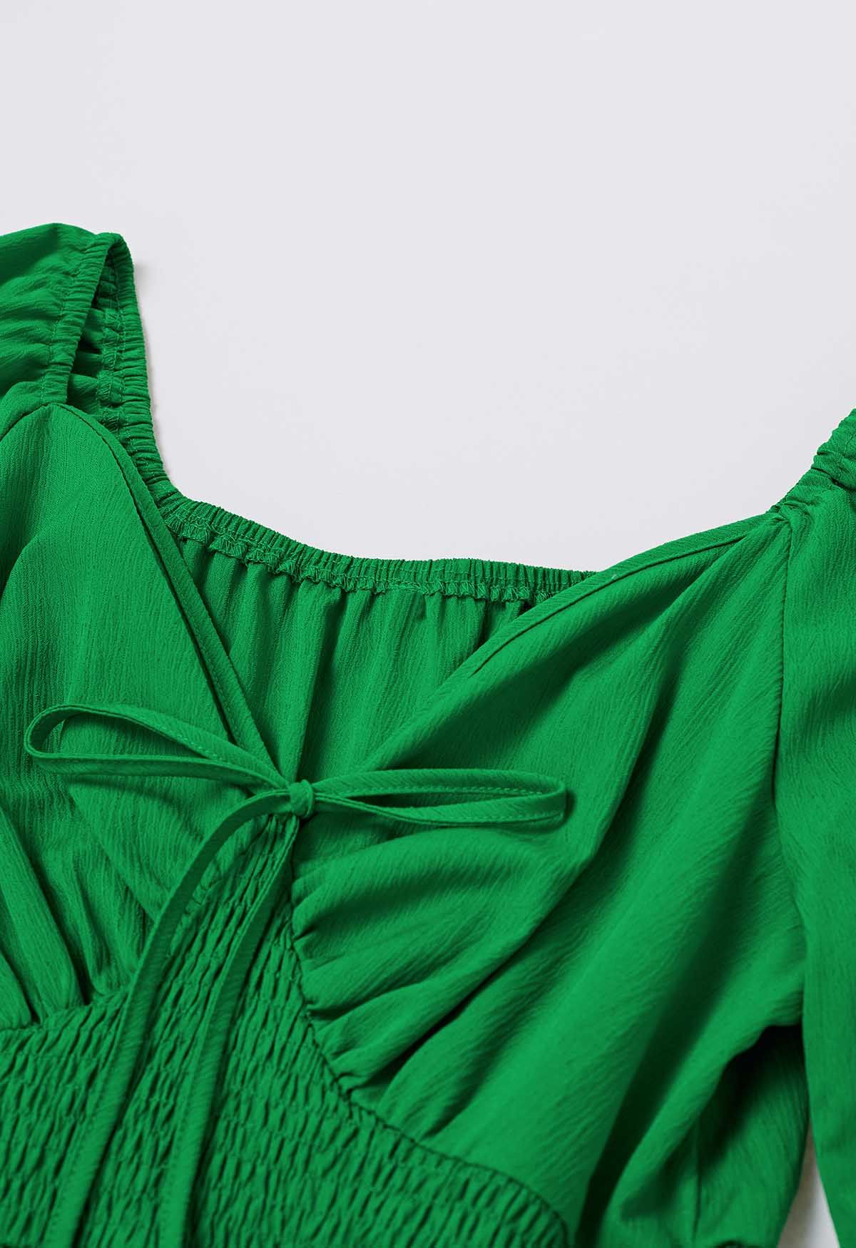 Sweetheart Neck Tie Front Midi Dress in Green