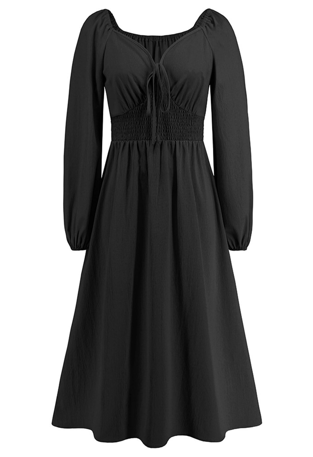 Sweetheart Neck Tie Front Midi Dress in Black - Retro, Indie and Unique ...