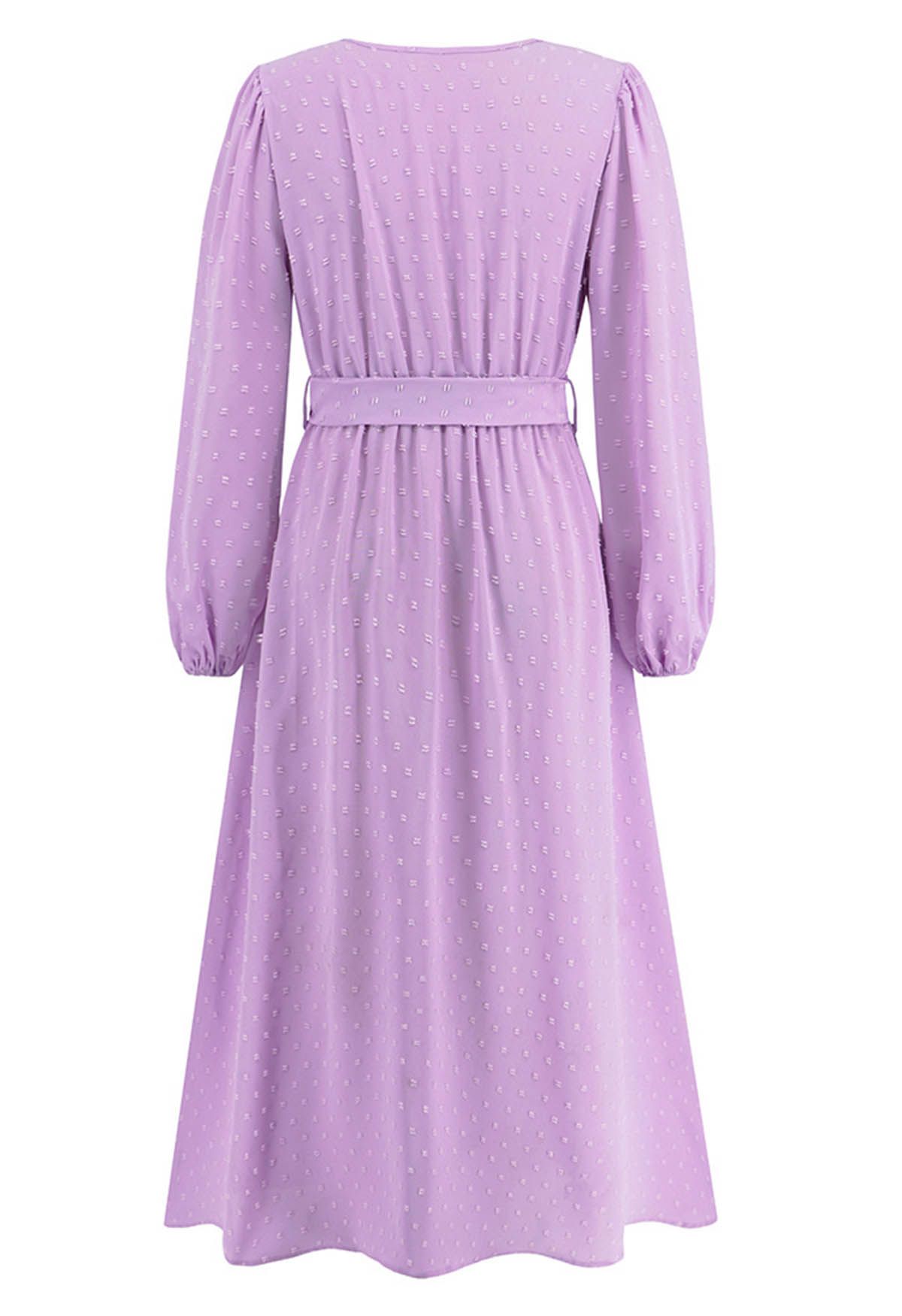 Flock Dot Jacquard Faux-Wrap Belted Dress in Lilac - Retro, Indie and ...
