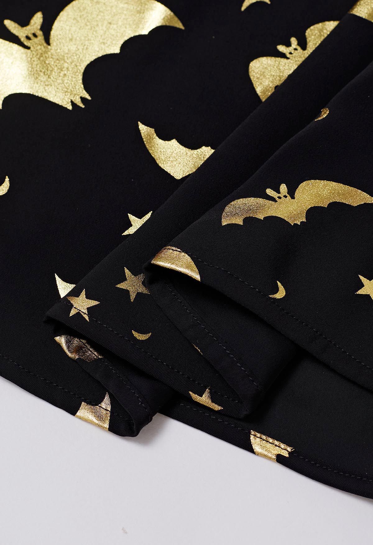 Metallic Gold Bats Bowknot Cape Sleeves Top