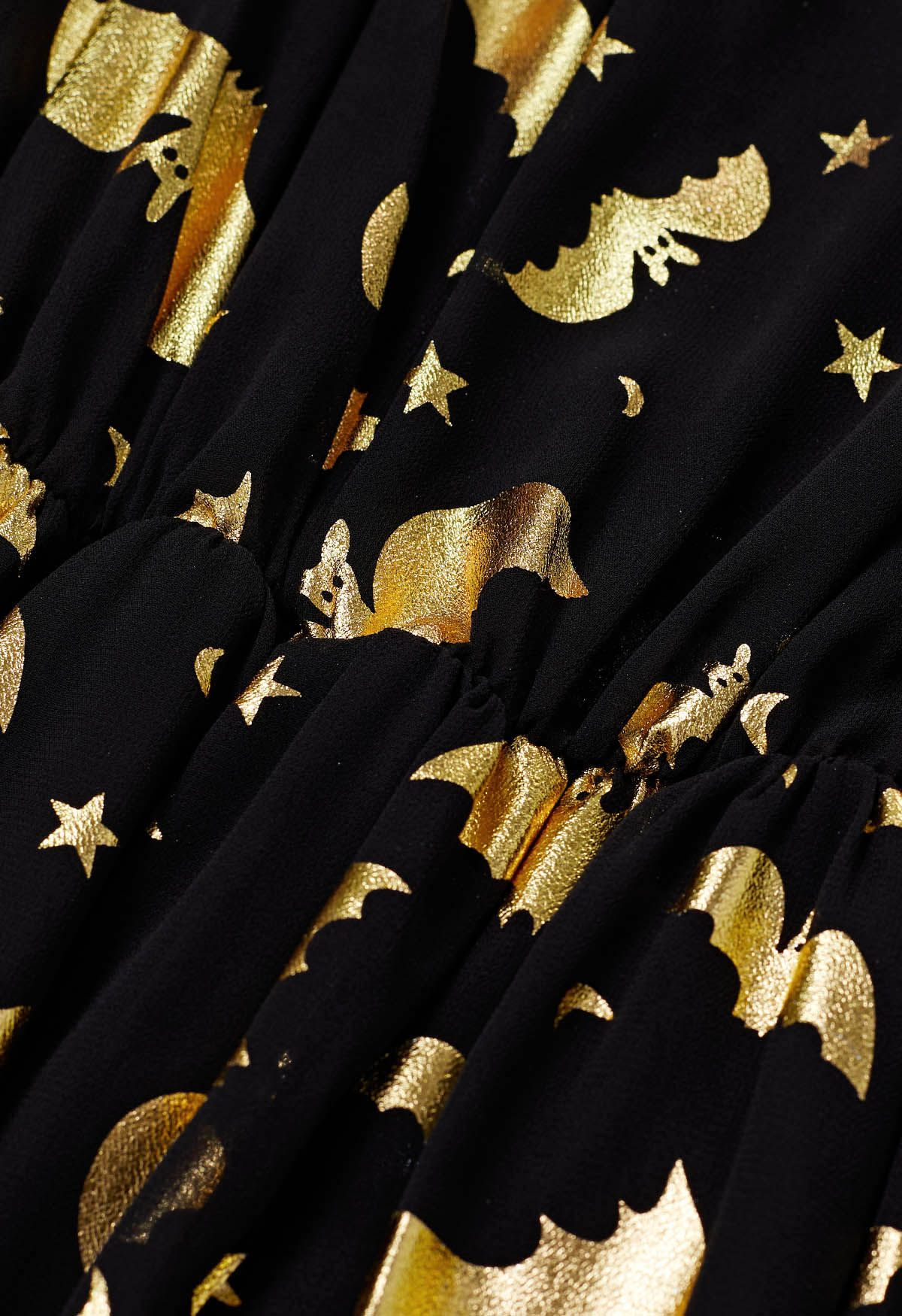 Metallic Gold Bats Chiffon Maxi Dress