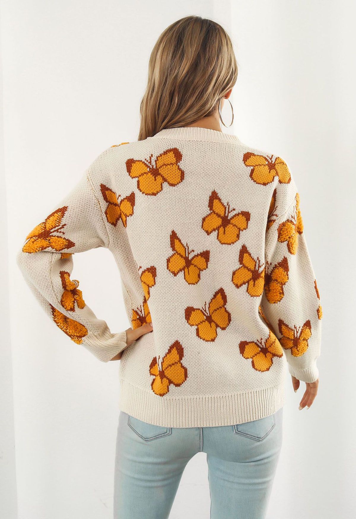 Balletic Butterfly Ribbed Knit Sweater in Ivory