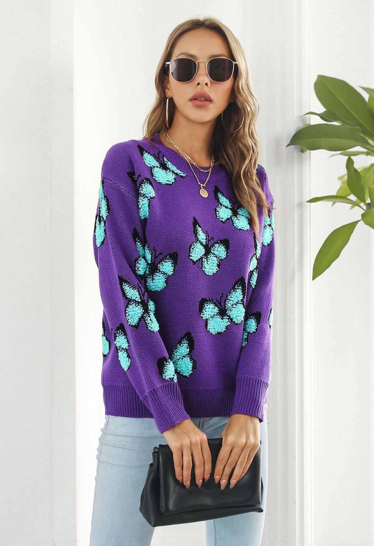 Balletic Butterfly Ribbed Knit Sweater in Purple - Retro, Indie and Unique  Fashion